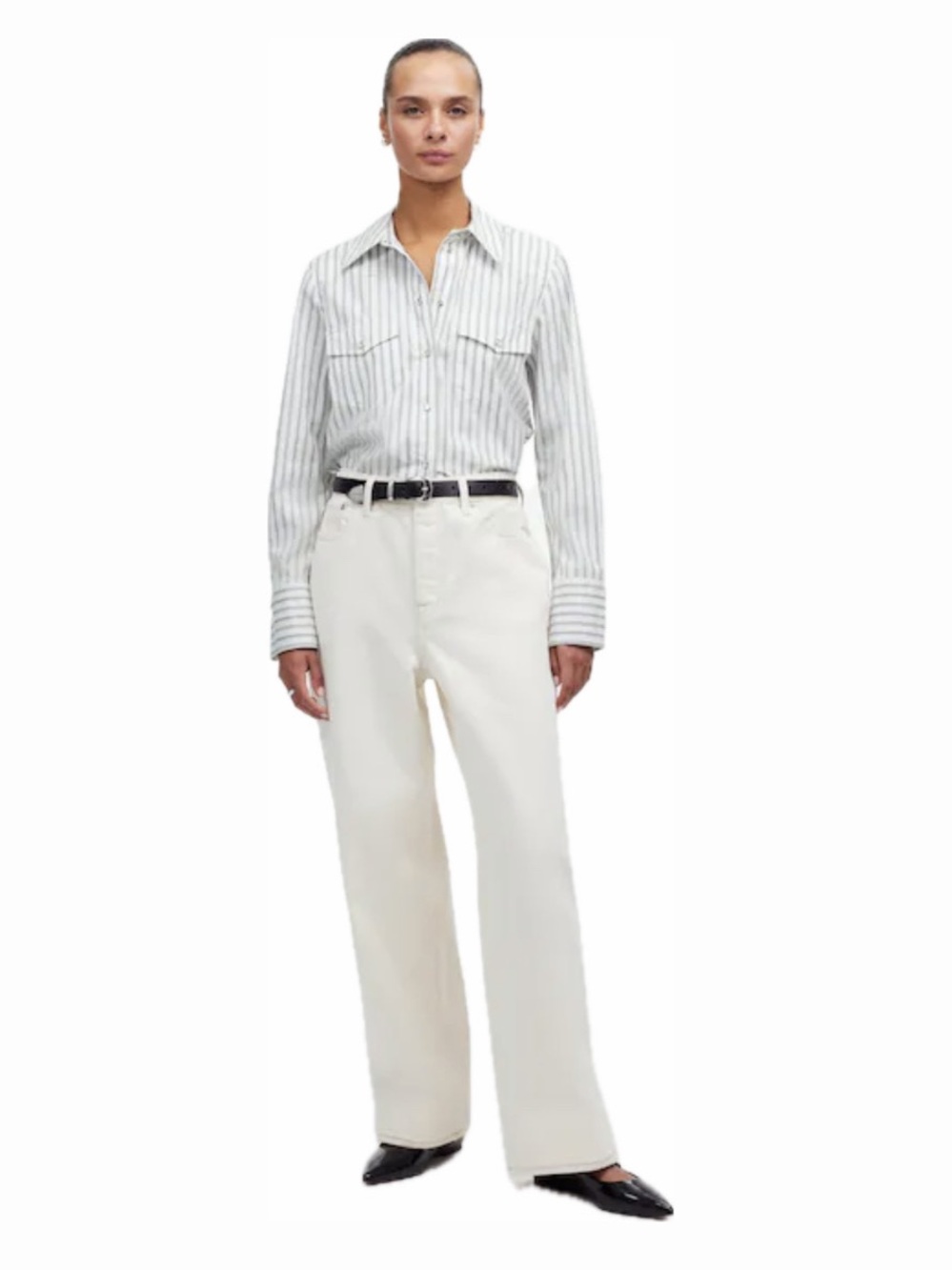 MADEWELL WOMEN 00 WESTERN BUTTON-UP SHIRT IN POPLIN STRIPED EYELET WHITE NWT